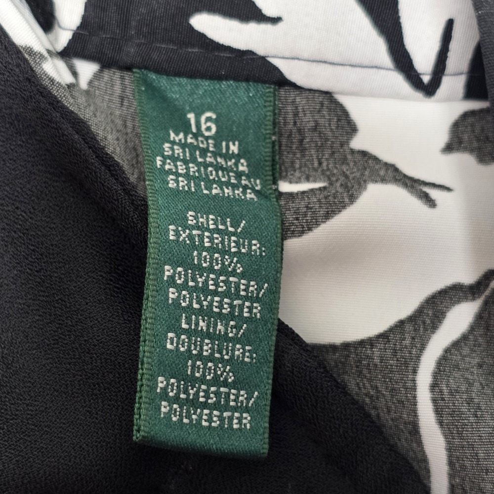 Lauren Ralph Lauren Black White Floral Wide Leg Pants Trousers Size 16 High Rise - Picture 5 of 9
